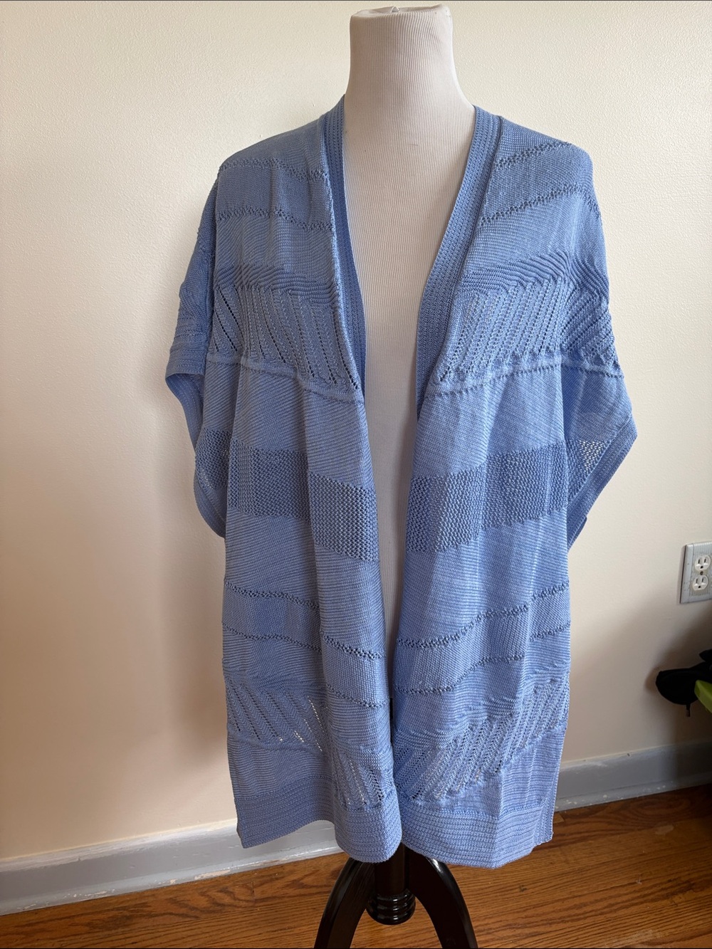Chico's Light Blue Open-Front Knit Cardigan Sweater